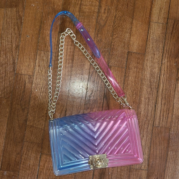 Handbags - Jelly Purse Gradient‎ Pink and Blue Women's Bag Gold Chain Colorful Crossbody